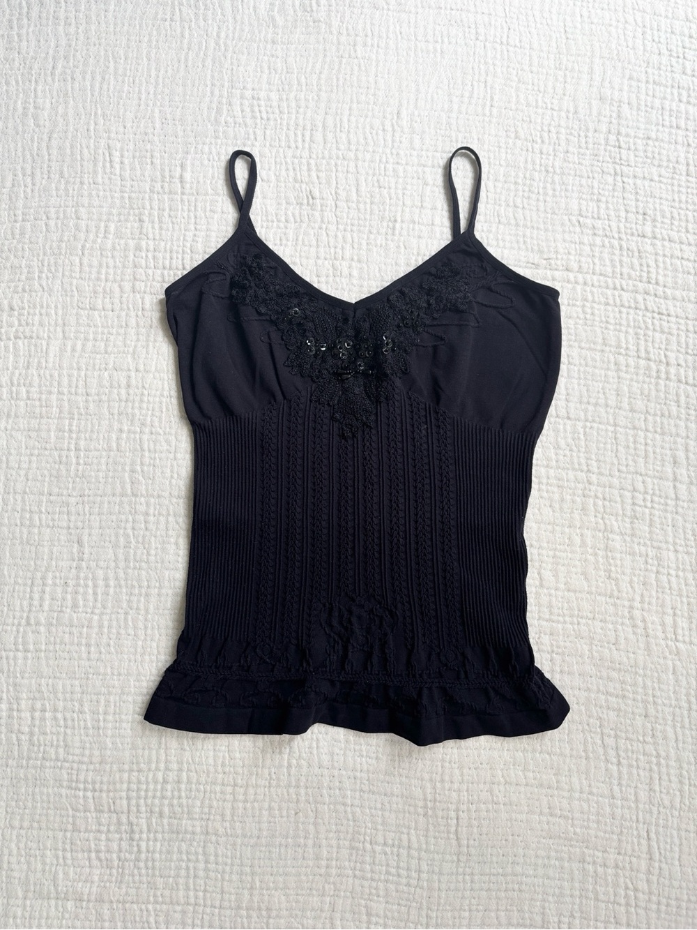 whimsigoth beaded black y2k lace trim cami - Picture 2 of 5